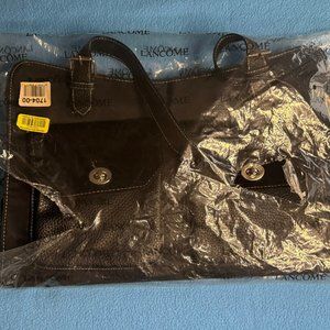 New In Package Lancome Black Vinyl & Faux Suede Purse & Wallet Set